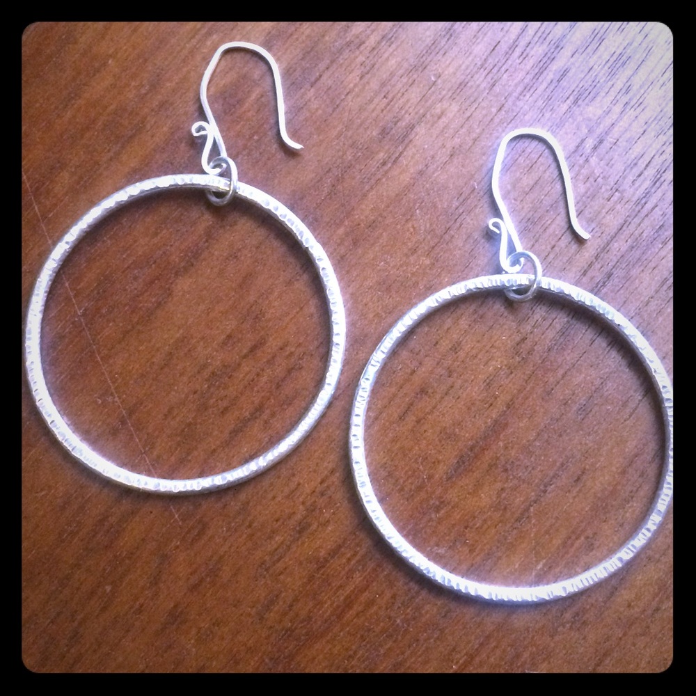 Real Silver Hand-hammered Hoop Earrings